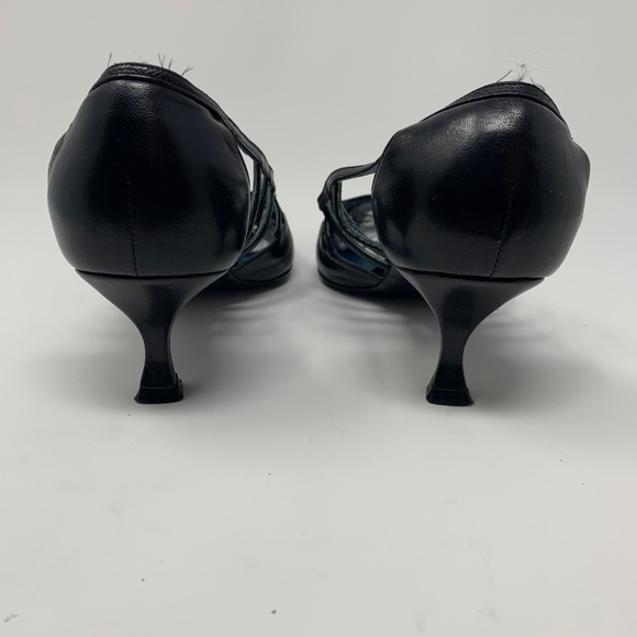 Vera Wang Black Leather Cage Pointed Toe Heels - Picture 6 of 8